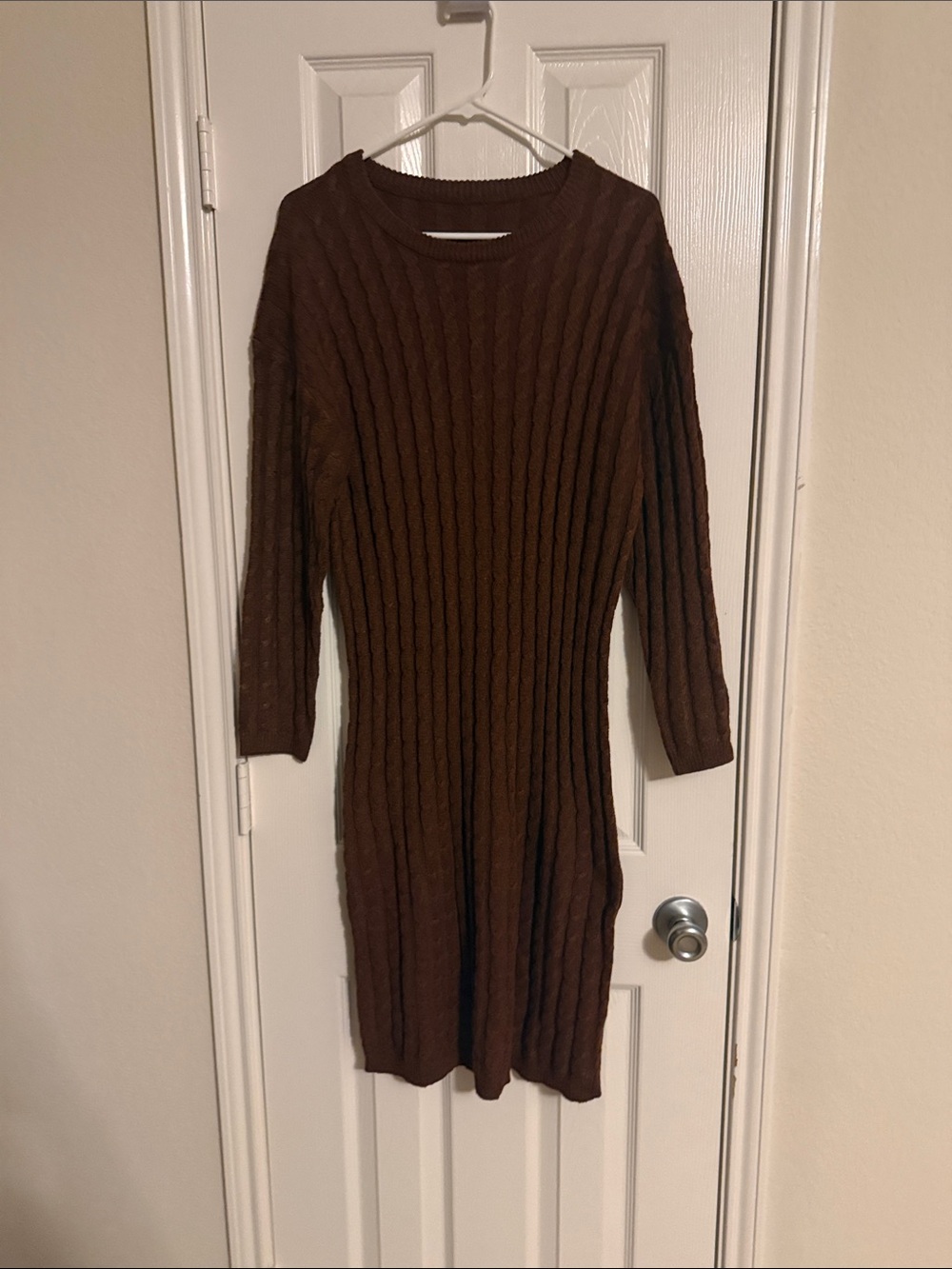 Brown Cable-Knit Women’s Sweater Dress